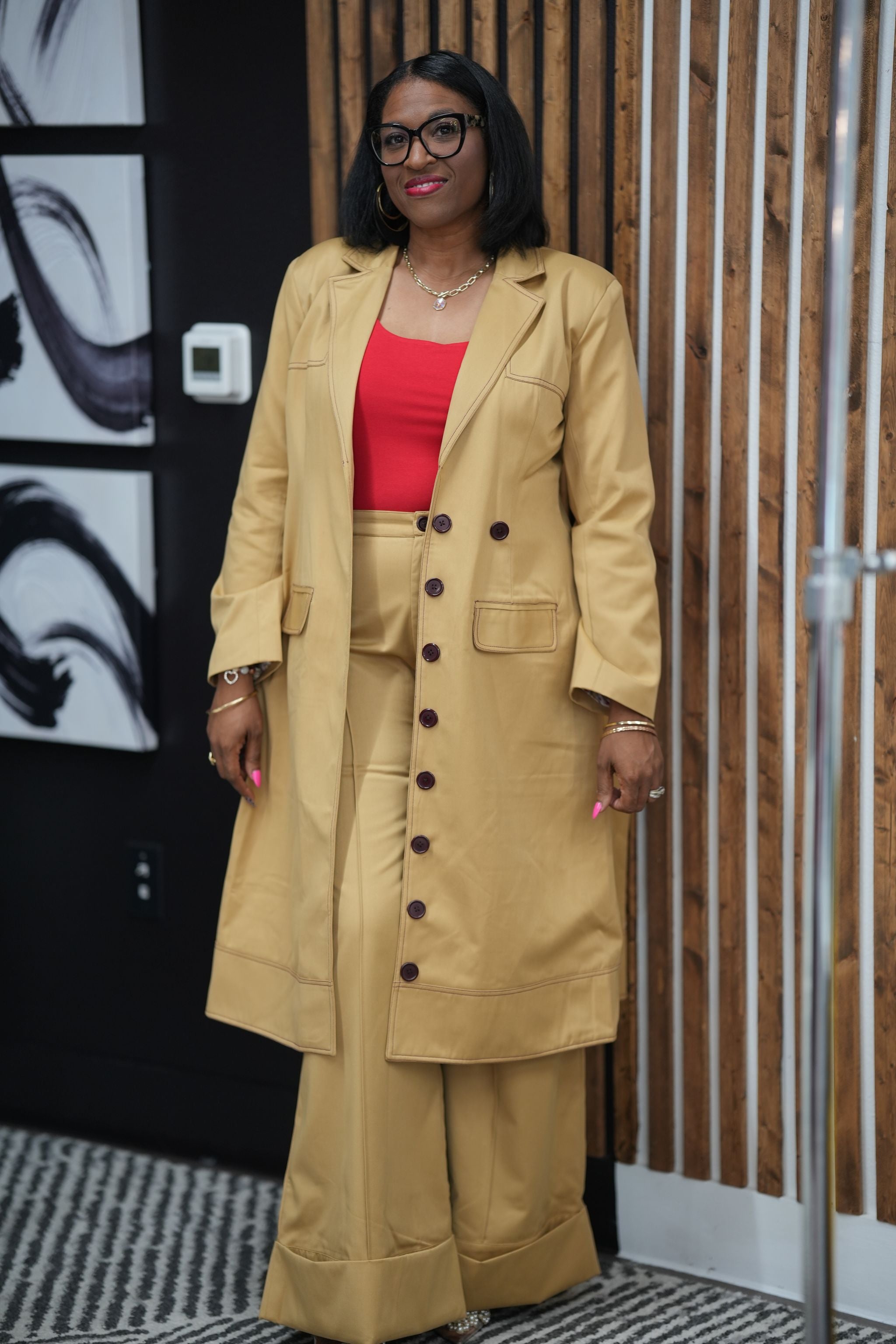 Extended Structured Coat with Tailored Flared Pant