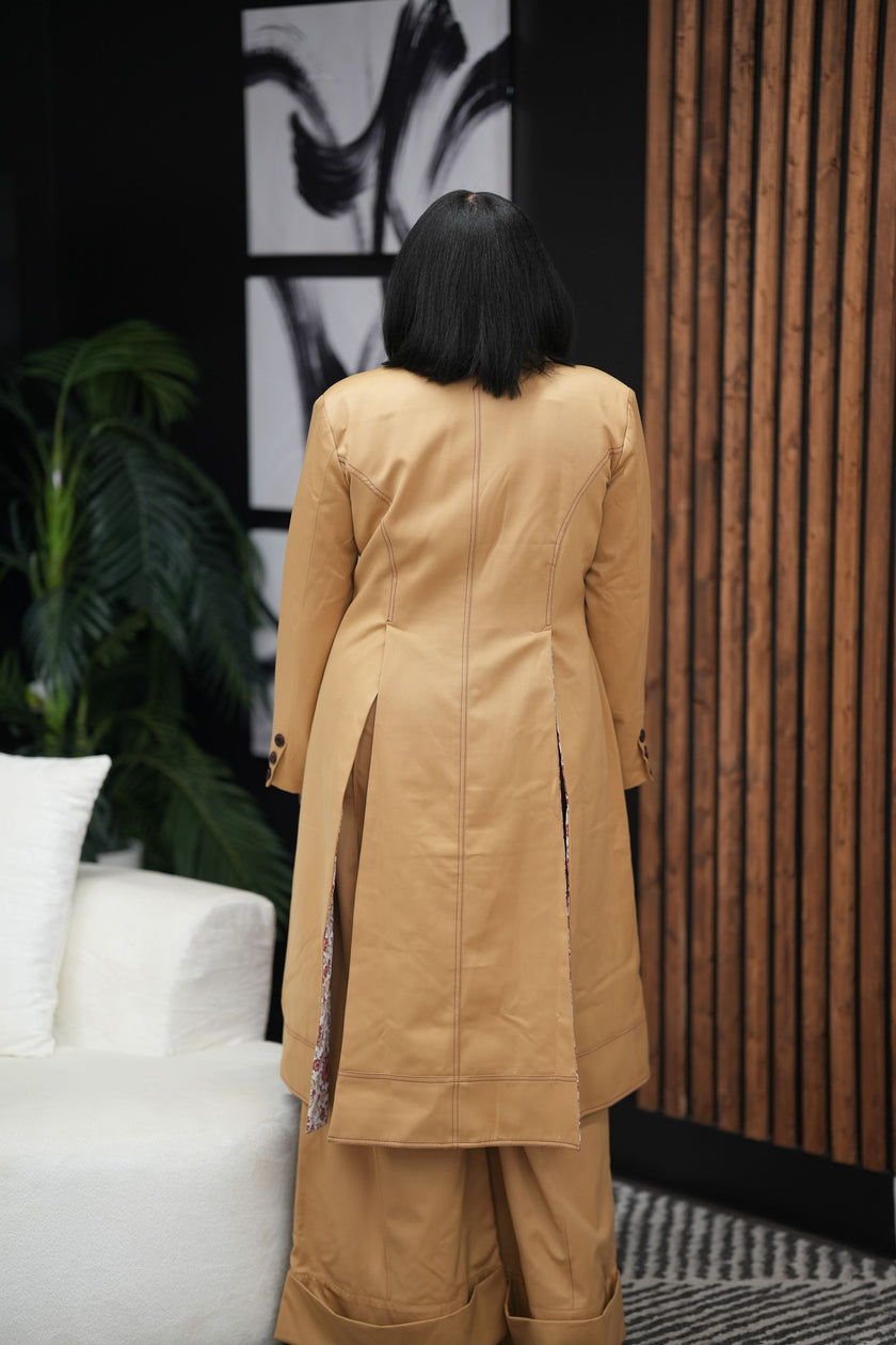 Extended Structured Coat with Tailored Flared Pant