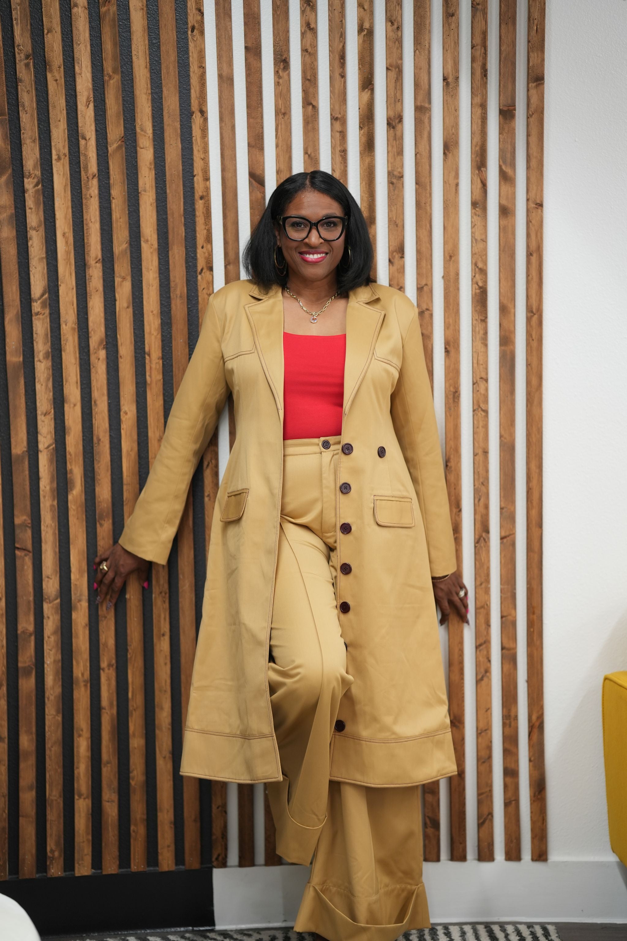 Extended Structured Coat with Tailored Flared Pant