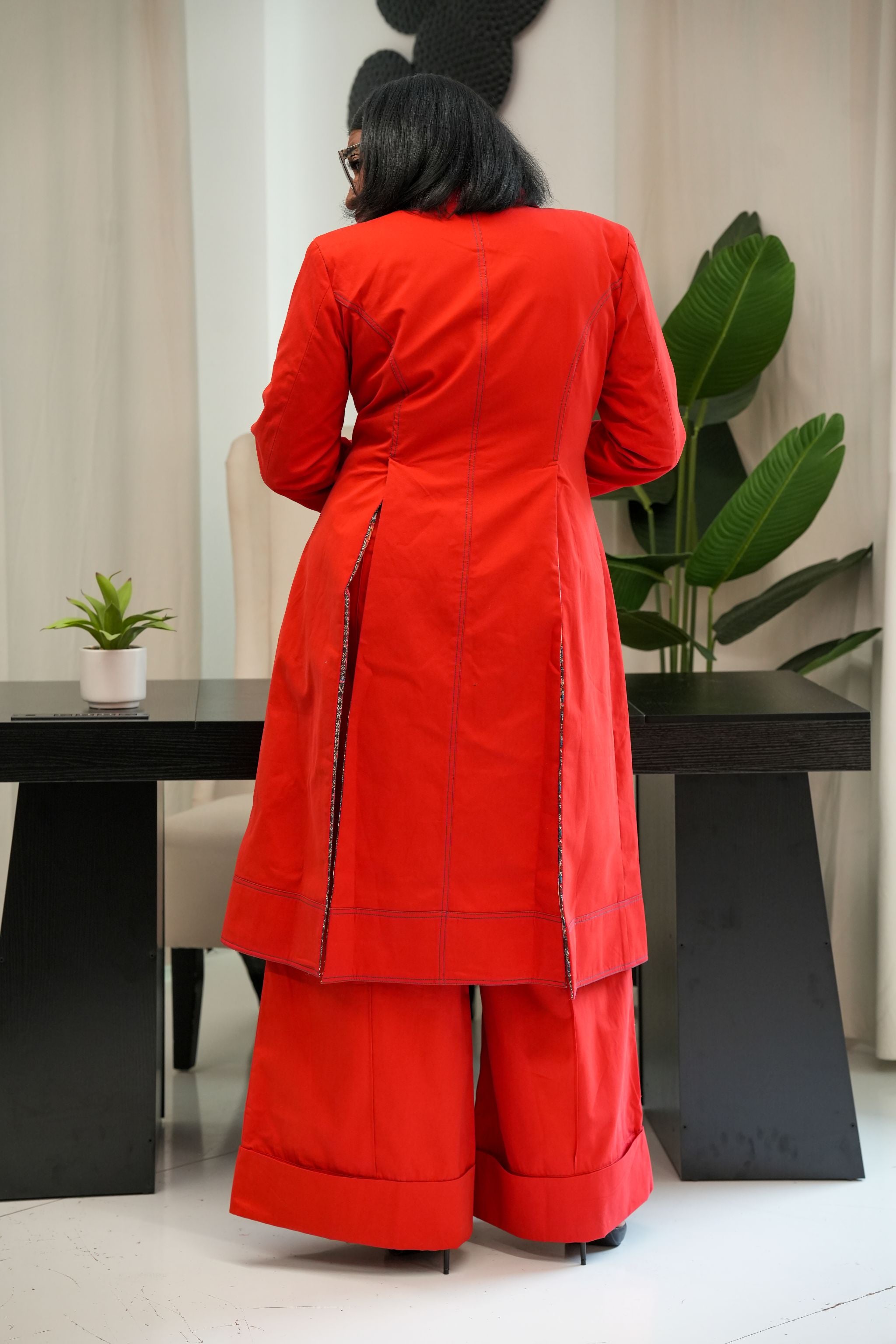 Extended Structured Coat with Tailored Flared Pant