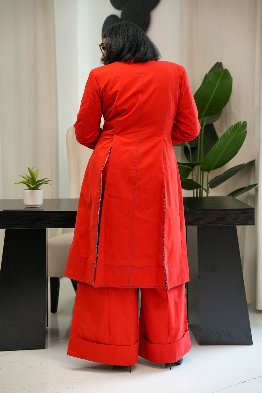 Extended Structured Coat with Tailored Flared Pant