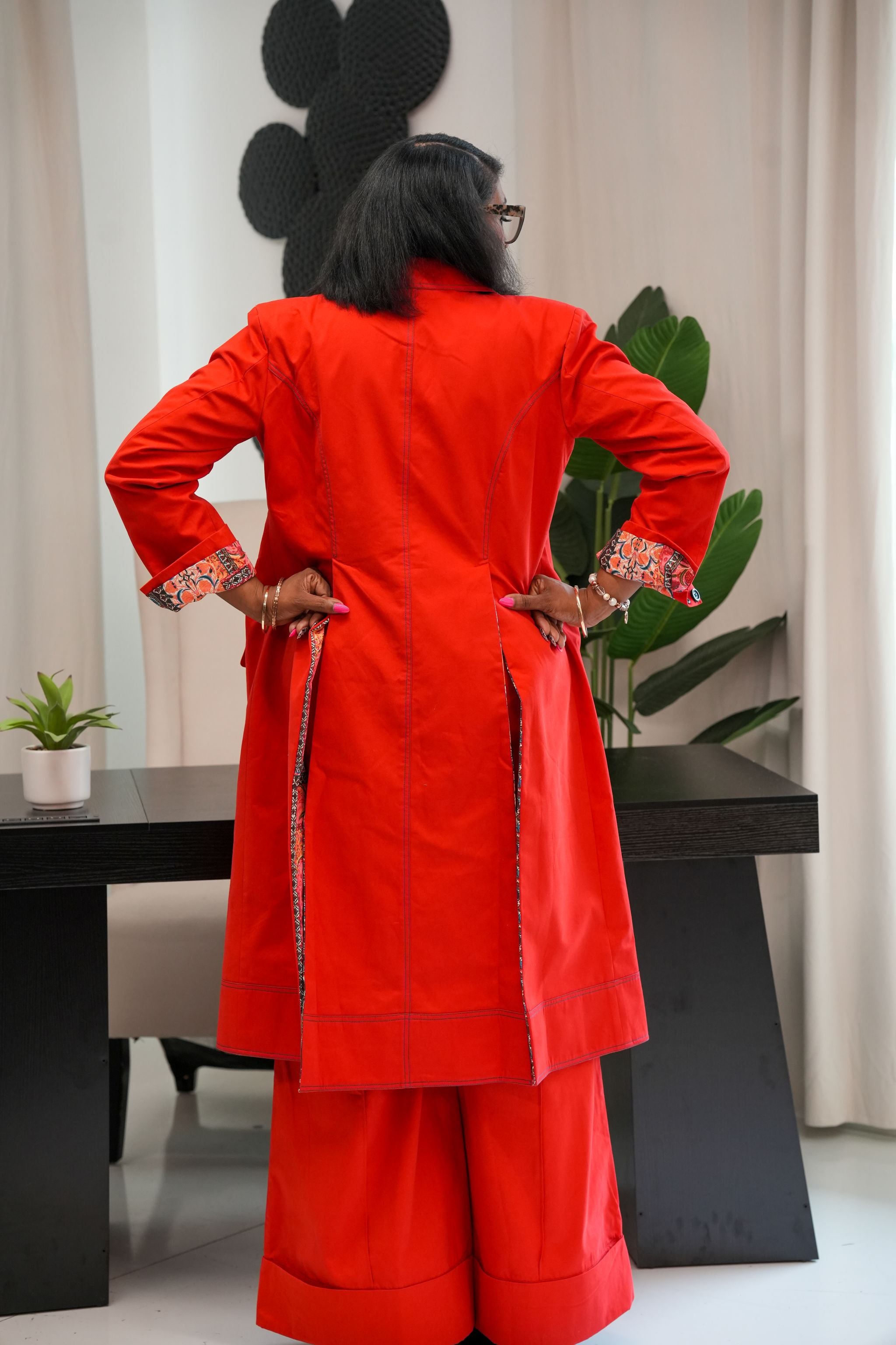 Extended Structured Coat with Tailored Flared Pant