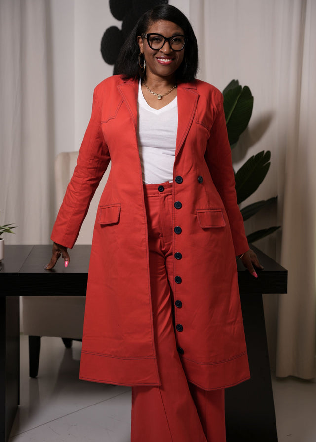 Extended Structured Coat with Tailored Flared Pant
