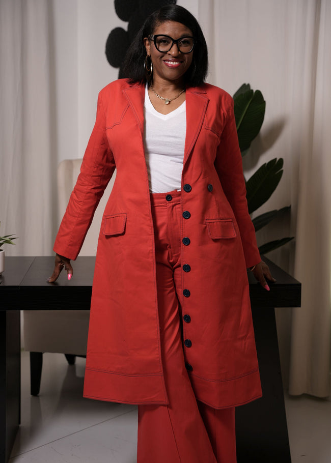 Extended Structured Coat with Tailored Flared Pant