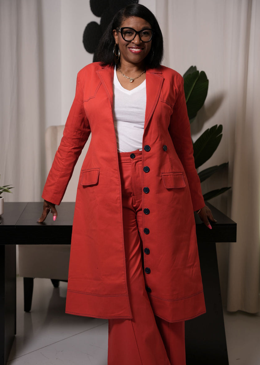 Extended Structured Coat with Tailored Flared Pant