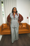 Structured Waistcoat Set with Organza Shirt and Tailored Pant
