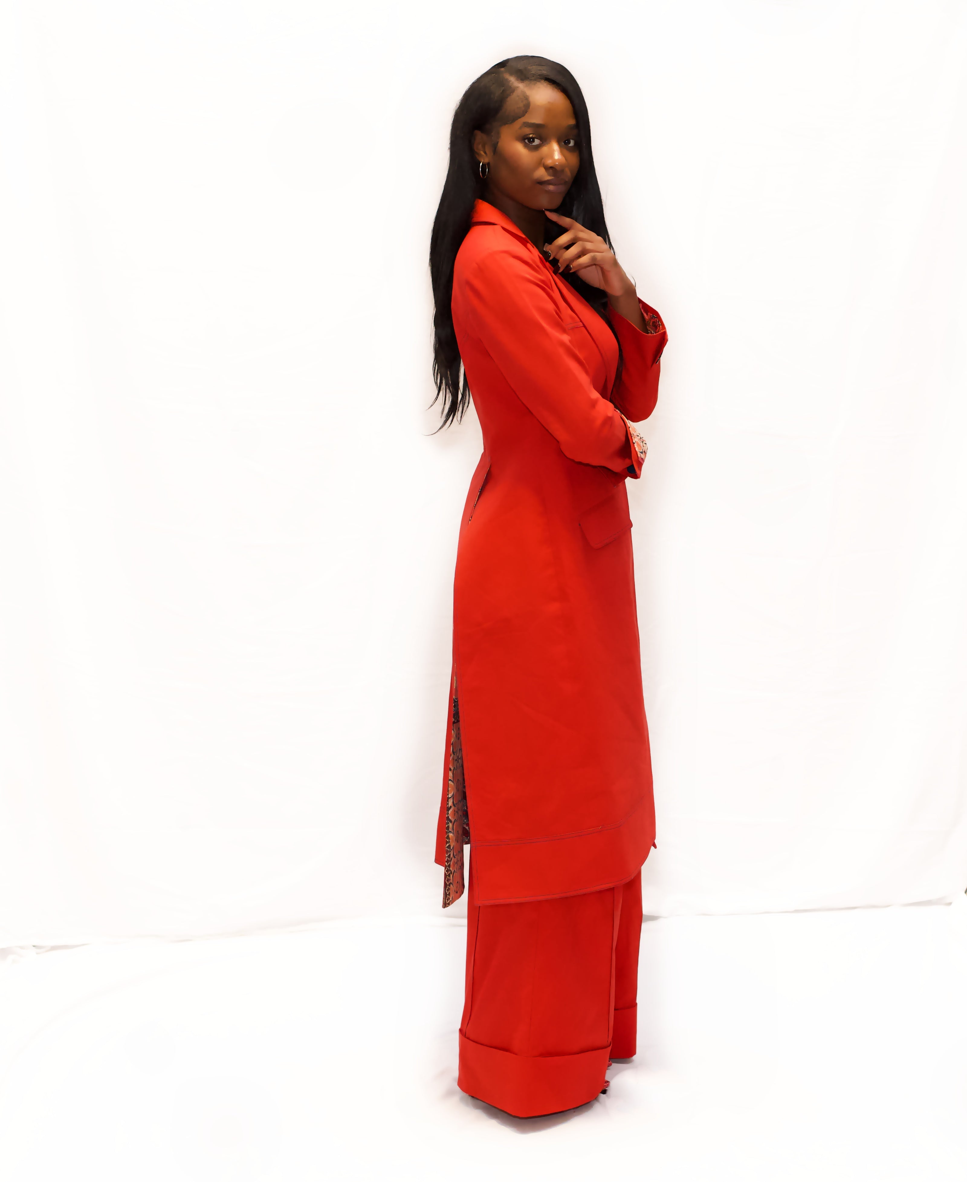 Extended Structured Coat with Tailored Flared Pant