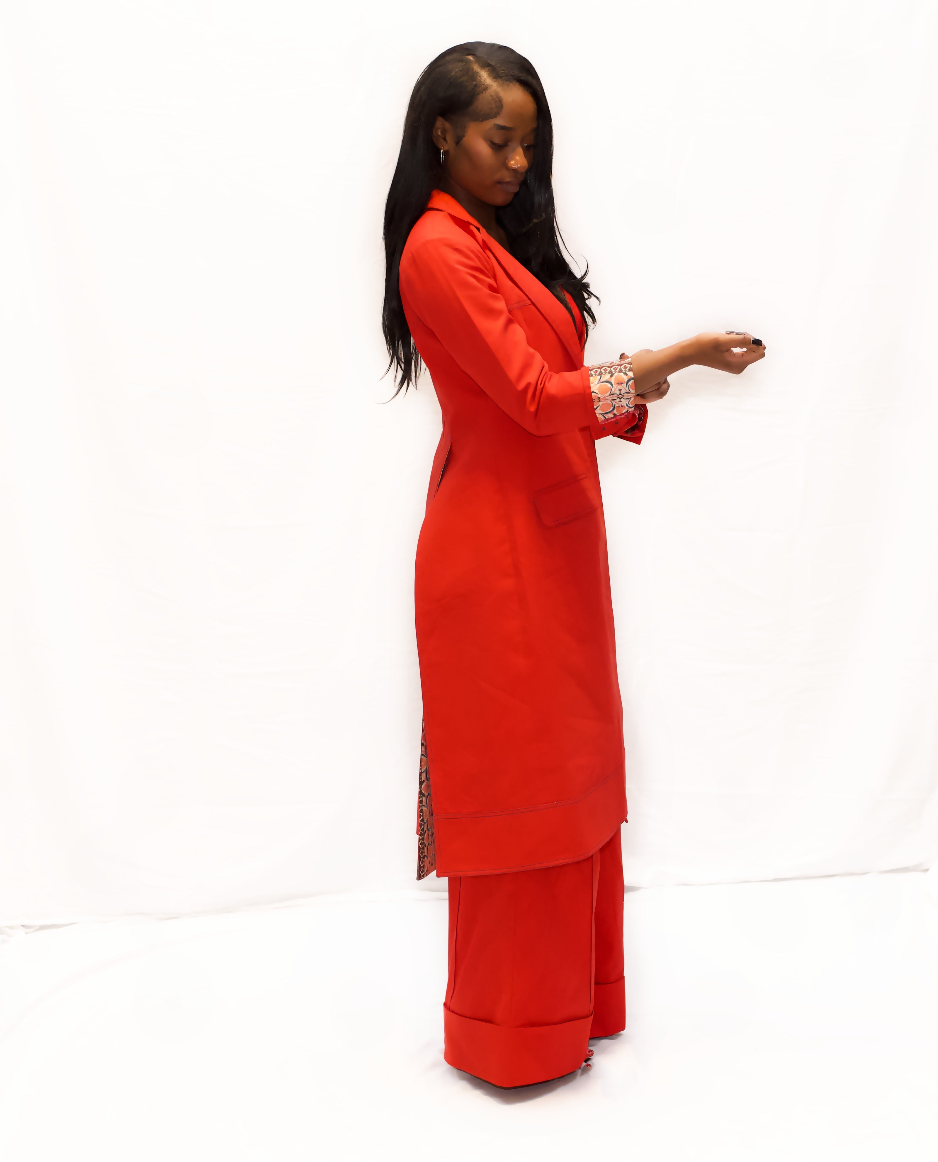 Extended Structured Coat with Tailored Flared Pant