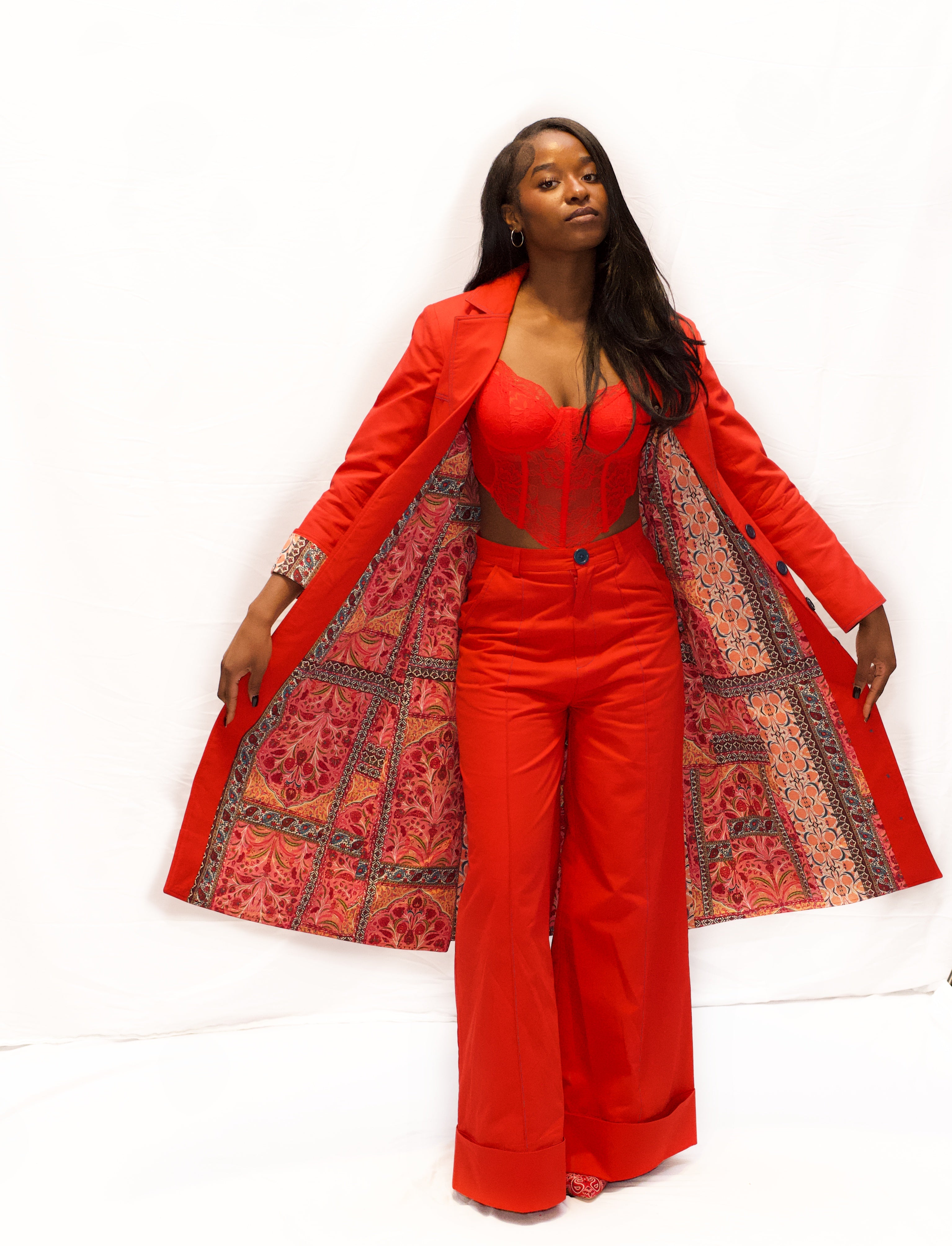 Extended Structured Coat with Tailored Flared Pant