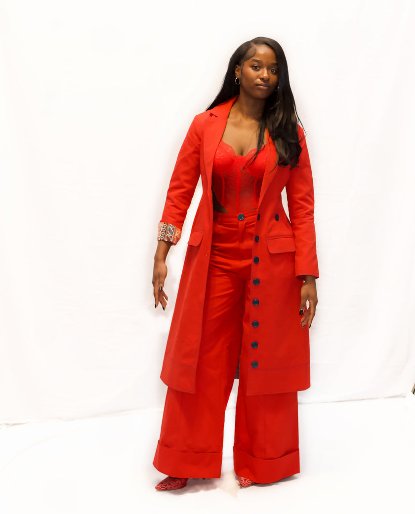 Extended Structured Coat with Tailored Flared Pant