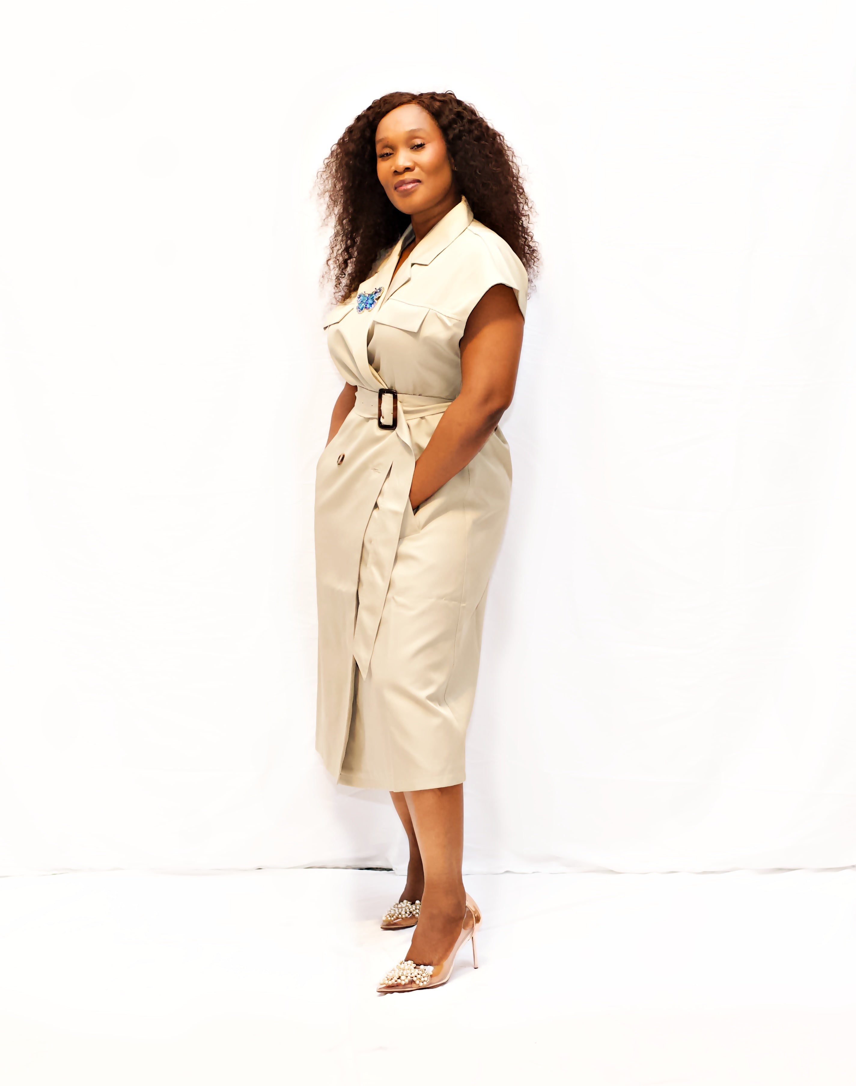 Tan Trench Coat Style Dress