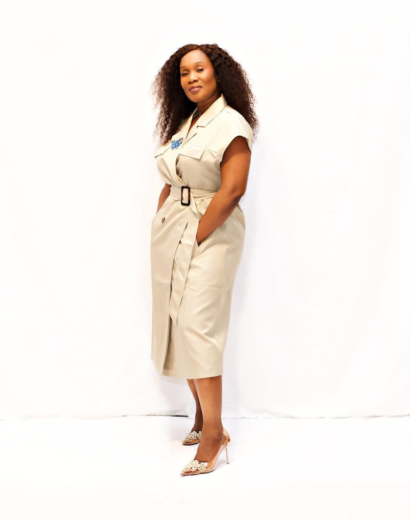 Tan Trench Coat Style Dress